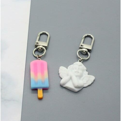 1 PC Resin Elf Food Pendant Keychain Key Ring For Men Women Gifts Cool Unique Funny Creative Colorful Ice Cream Bag Car Keychain