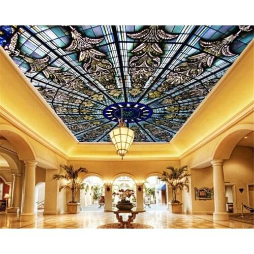 Beibehang Custom Ceiling 3d Wallpaper luxury European palace style blue pattern ceiling background wall 3d wallpaper papel tapiz
