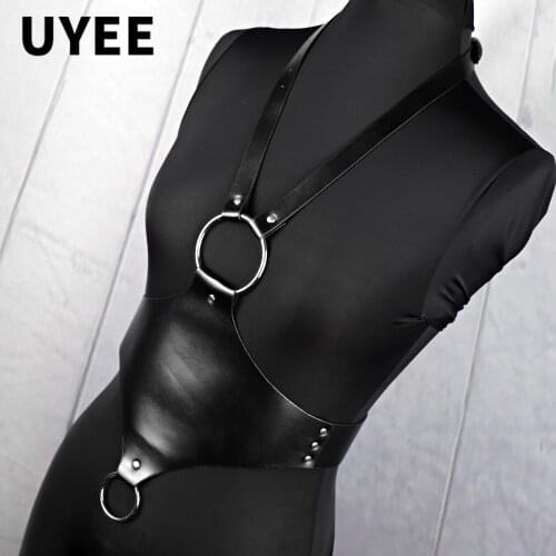 UYEE PU Leather Bra Fashion Harajuku Gothic Sexy Body Suspenders Belt For Women Bondage Adjustable Belt For Clubwear LB-013