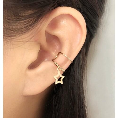 Domino Handmade DOUBLE WRAP Clip Earrings Fatimas hand Ear Cuff Lock Key Star No Piercing Hollow out Star Cartilage Cuff