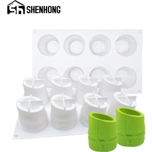 SHENHONG Bamboo Cup Shape Mousse Jelly Baking Tools Silicone Cake Mold Chocolate Cupcake Mould French Dessert Pastry Tray