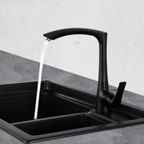 Matte Black Modern Kitchen Sink Faucet Mixer tap Single Hole Black Brass Taps With Swivel Arc Square Spout
