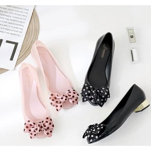 Jelly shoes clear polka dot bowknot round toe slip on moccasins low heels casual comfy non-slip loafers brief leisure flats 2020