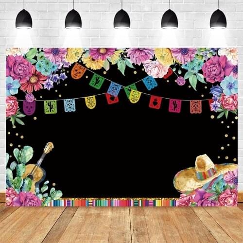 Cinco de Mayo Backdro Fifth of May Mexico Cactus Hat Flower Guitar Vinyl Photography Background For Photo Studio Decoration Prop