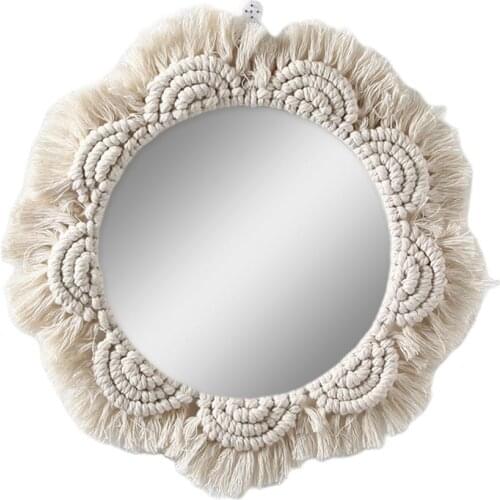 Home Decor Macrame Mirror Handmade Tapestry Makeup Mirror Compact Bohemia Decoration Home Bedroom Decorative Mirrors Wall Mirror