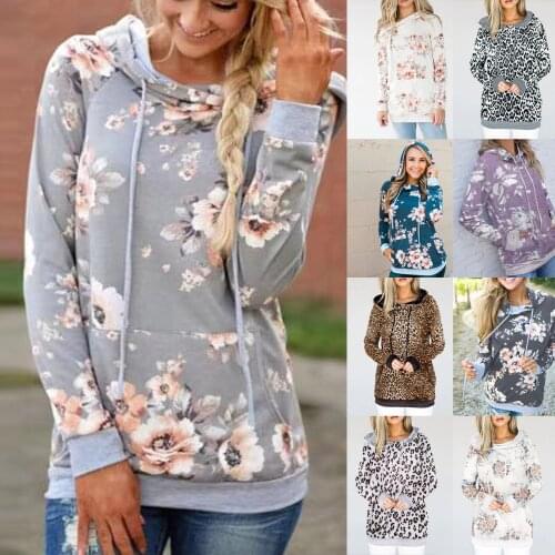 Women Hoodies Autumn Winter Floral Printed Sweatshirts Hooded Long Sleeve Loose Casual Tops 2021 New Pullovers