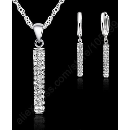 Cubic Zirconia Woman Loop Earring Pendant Necklace Jewelry 925 Sterling Silver White Top Quality Fashion Set