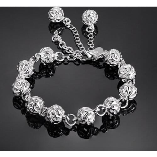 Silver color exquisite Ball for women lady cute noble nice bracelet fashion charm chain jewelry wedding party gift LH014