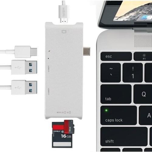 10pcs/lot 6 Ports USB 3.1 Type C to 2 USB 3.0 Hub with Charging Port 4K HDMI SD TF Card Reader for Google Chromebook