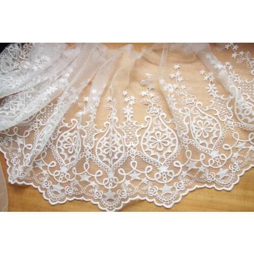 5yard 30cm 11.82" wide ivory mesh embroidery lace trim ribbon wedding party sewing material