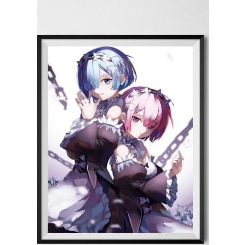 Anime Girl Ram X Rem Twins Re.Zero Life Canvas Art Prints Poster for Children Bedroom Decor,8 x 10 Inches,Ready To Hang