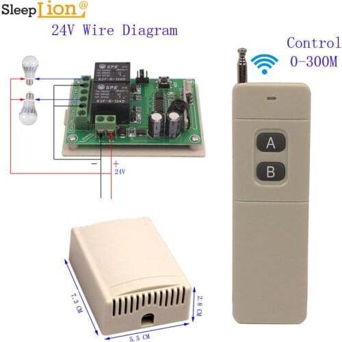 Sleeplion DC 24V 2 CH Wireless Switch 300M Long Range Remote Control Receiver Transmitter 2CH 24V Relay Module ON OFF 315/433MHz