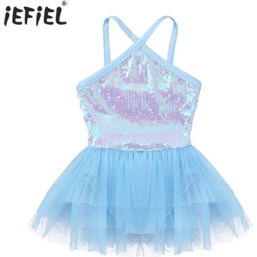 Shiny Sequins Girl Summer Dress Birthday Party Ballerina Dance Girls Clothes Fashion Sleeveless Mesh Spliced Leotard Tutu Dress