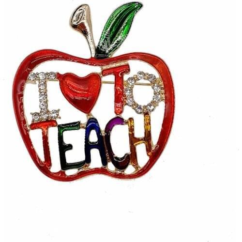 "I Love To Teach" Teacher Fruit Brooch with Exquisite Detail and Crystal Accents