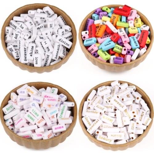 20/40/100pcs Mix Size White Gold Black Phrase Word Letter Beads Rectangle Spacer Beads For Jewelry Making DIY Necklace Bracelet