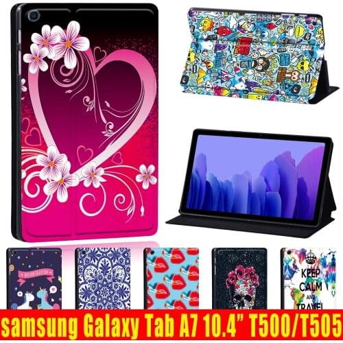 Case for For Samsung Galaxy Tab A7 10.4 Inch 2020 T500/T505 Printing PU Leather Tablet protective Stand Folio Cover+Free Stylus