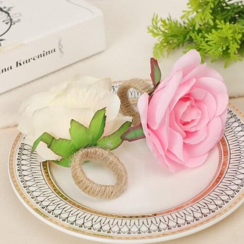 Flower Natural Napkin Buckle Holder Decoration White Dining-table Accessories Artificial For Wedding Thanksgiving 6 PCS Rings