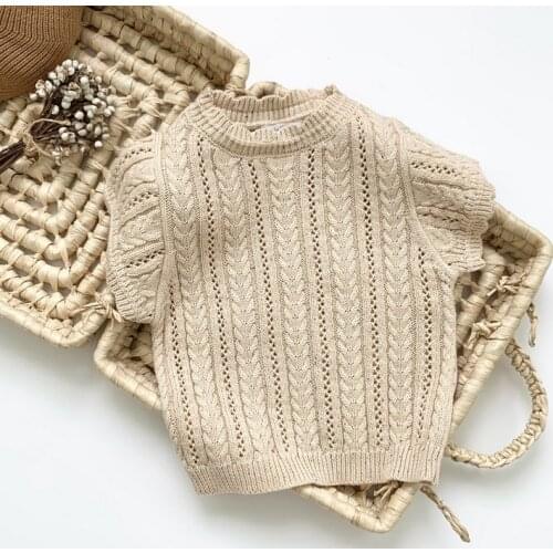 Kids Autumn Knit Sweaters Vest Solid Color O-Neck Wide Shoulder Pullover Waistcoat for Little Girls 2-8 Y Knittedwear