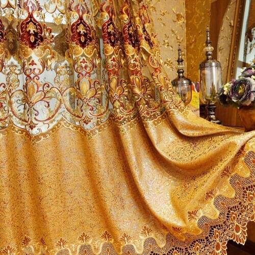 Europe Gold Luxury Villa Embroidered Curtains for Living Room Bedroom Window Curtain Kitchen Hotel Home Decoration