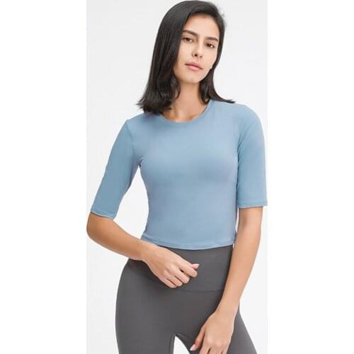 Heyyoga Women Stretchy Naked Feel Plain Workout Gym Athletic Cropped T-shirt Youth Slim Fit Soft Sport Fitness Yoga Crop Tops