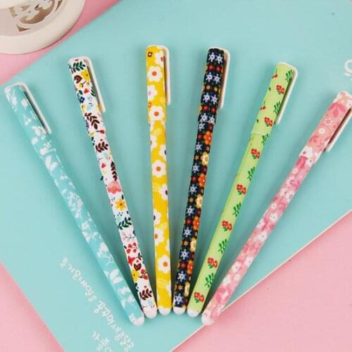 6pcs/lot Cute Cartoon Gel Pen Creative Flowers Cat 6 Color/ Black Gel Ink Pen Kawaii Pen Gift Stationery School Supplies