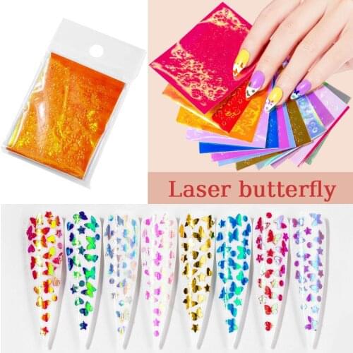 Holographic Butterfly Nail Foil For Nail Art 3D Stars Thin Laser Stripe Sticker DIY Nails Decorations Manicure Nail Art Decals