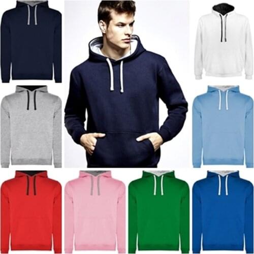 Urban mens hooded two-color sweatshirt. Kangaroo pocket