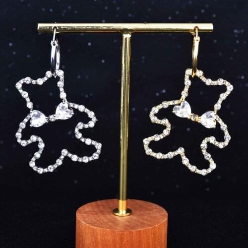 Exquisite Unusual Earrings Cute Little Bear Different Colors Drop Earrings Inlay Small zircon HollowJewelry For Women Party Gift