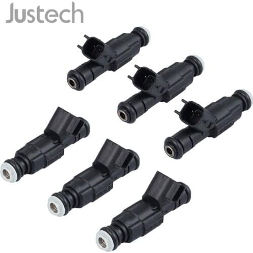 Justech Set Of 6 4-Hole Upgrade Fuel Injectors 0280155784 For 99-04 4.0L Jeep Cherokee Fit EV6 USCAR Car Front Rear Injector