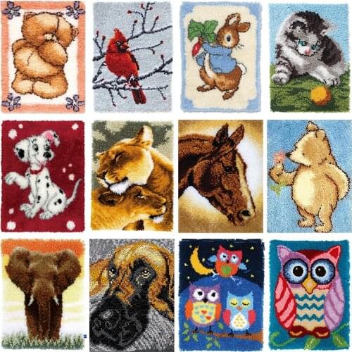 Latch Hook Bear Horse Dog Elephant Lion Owl Animals Carpet Embroidery Needlework Crochet Diy Latch Hook Rug Kit Cross Stitch