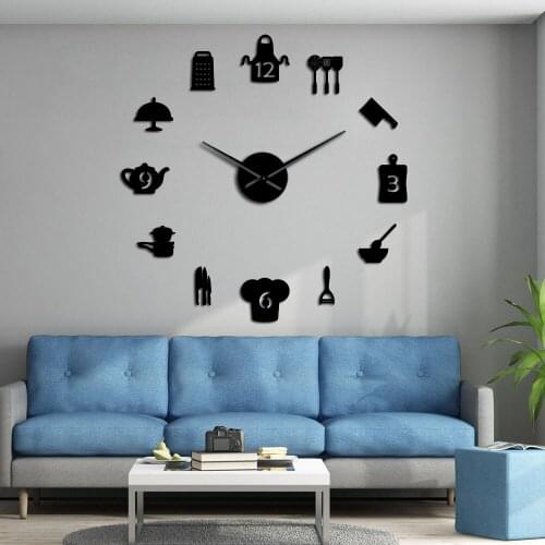 Kitchen Utensils Frameless Large Wall Watch Kitchen Tools DIY Giant Wall Clock Modern Dining Room Kitchen Art Decor Timepiece