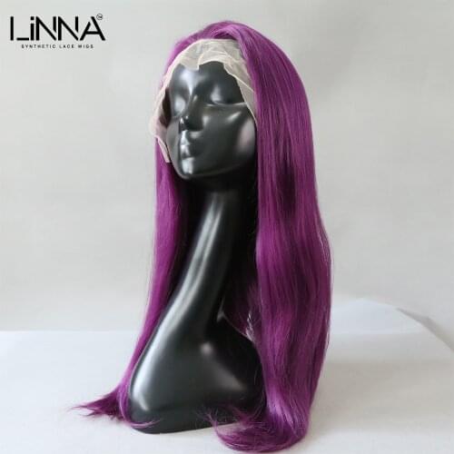LINNA Synthetic Lace Front Wig For Women Long Straight Purple Cosplay Wig With Headband Lace Front Human Hair Purple Wigs