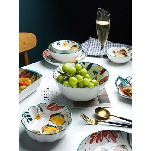 Cartoon Lovely Ceramic Tableware Children Creative Rice Bowl Dish Plate Plates Set