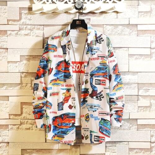 Men Long Sleeve Shirt Loose Japanese Streetwear Print Fashion 2020 Casual Shirts Plus Asian Size M-5XL