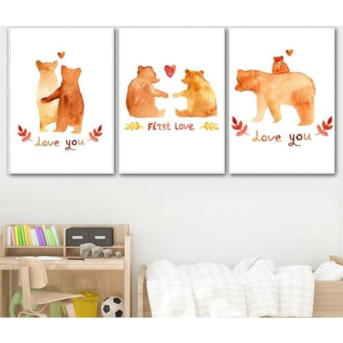 Lover Bear Child Wall Poster Canvas Art Print Simple Cartoon Painting Nordic Kids Decoration Picture Baby Boy Bedroom Decor