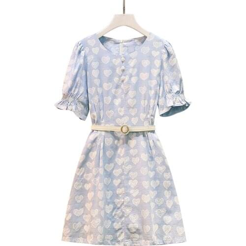 2021 New Summer Women Dress Plus Size Women Clothing Sweet Love Pattern Print Mini Dress Send The Belt
