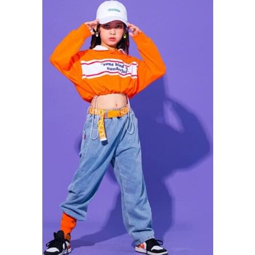 Girls Hip Hop Show Clothing Crop Sweatshirt Jeans pants Street Wear Costumes Kids Concert Pop Dance Wear Clothes Stage Outfits