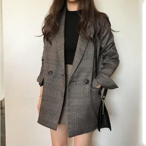 Long Sleeve Cotton jacket Csual vintage Coat Plaid blazer Jacket Womens Blazer Suits check Notched solid Elegant Women Tops 99i