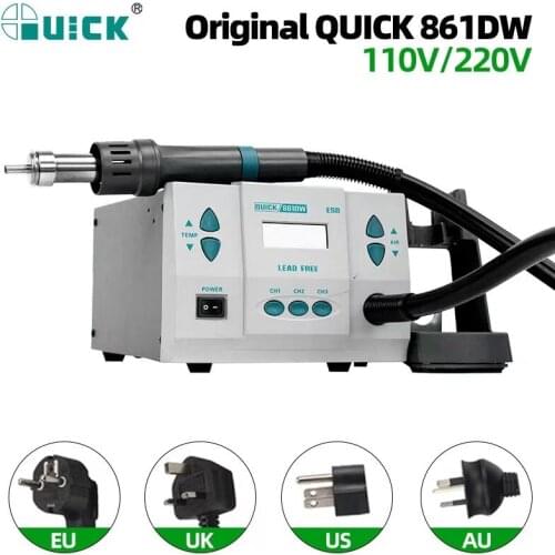 QUICK 861DW Hot Air Gun Lead-Free Heating Soldering Station CPU Motherboard Mobile Phone Repair Tool 1000W Rework Station+Nozzle
