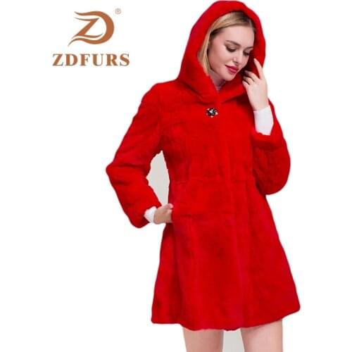 ZDFURS* 2019 Luxury Long fur coat Customize Plus Size Factory sale Genuine Rex Rabbit Real Fur Coat Women Fur Jacket New Winter