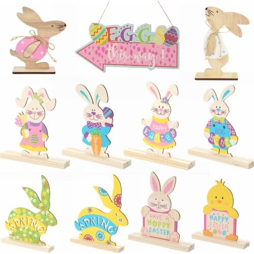 Happy Easter Decorations Lovely Rabbit Egg Wooden Ornament Spring Easter Party Home DIY Bunny Wood Craft Decor Kids Favor Gift 7
