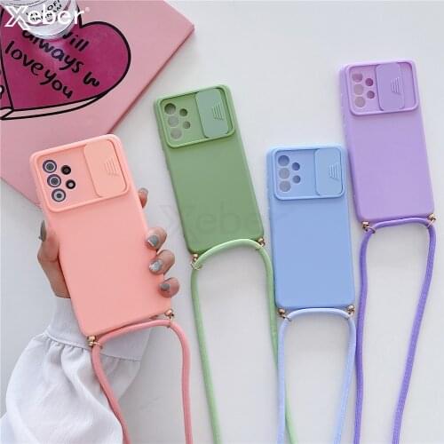 Crossbody Shoulder Strap Lanyard Lens Slide Camera Protector Silicone Phone Case for Samsung A52 A72 A32 A12 A21S A20S A10S M12
