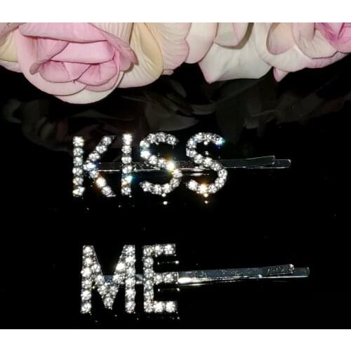 Funny Saying Words Hairclips "KISS ME“ Hairpins Blingbling Letters Bobby Pins Amazing Gift 2pcs/Set Drop Shipping Available