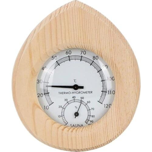 Water Drop Sauna Thermometer and Hygrometer High Temperature Wooden Mechanical Thermometer and Hygrometer Sauna Room Accessorie