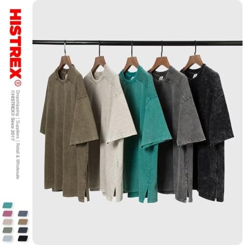 HISTREX Asymmetrical Snow Washed Heavy Cotton Thick 250g Men T Shirt Crewneck Tshirt Funny T-Shirts Mens Hip Tshirt Man 5QD55