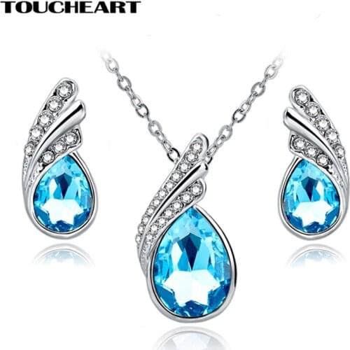 TOUCHEART Luxury Water Rhinestone Necklaces Earrings Sets Women Brides Party Wedding Silver Jewelry Sets Christmas SET150037