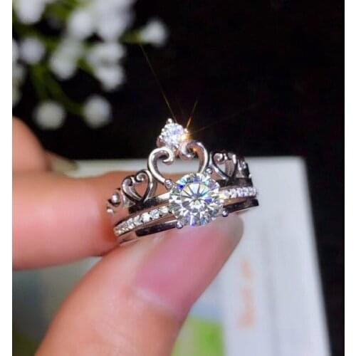 Vintage Silver Crown Ring with Moissanite 1ct D Color Moissanite Silver Ring for Party 925 Silver Moissanite Jewelry