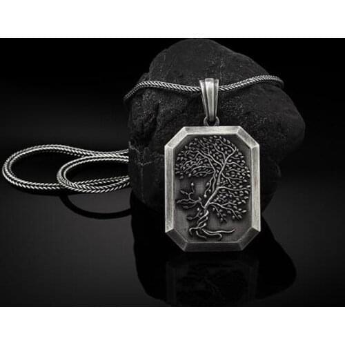World Tree of Life Totem Jewelry on the neck Viking vintage pendant necklaces for women pure tin do old tag chain necklace men