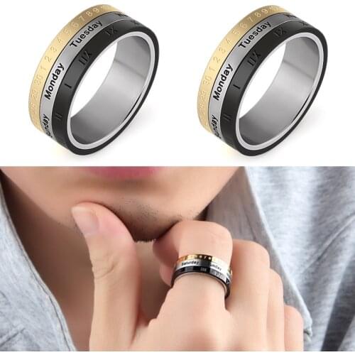Boho Jewelry Fashion Date Numerals Rotatable Finger Gold Ring Fashion Punk rider Stainless Steel Male Women Women Ring 2021Tred