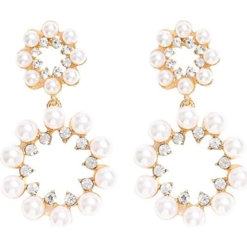 Pearl Flower Earring For Women Crystal Flower Earring Fashion Wedding Jewelry
